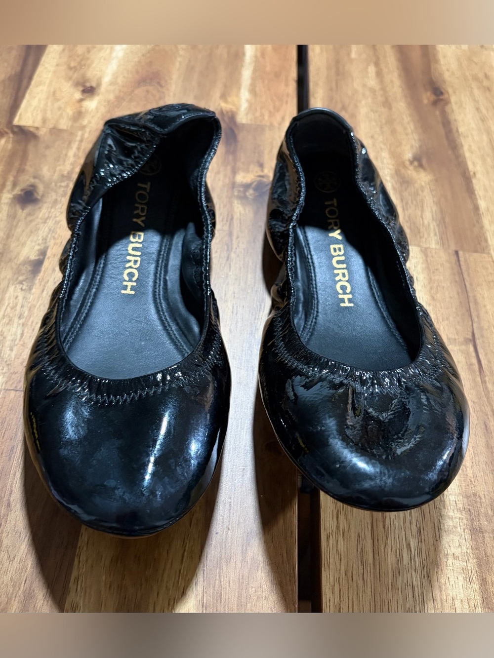 Tory Burch Minnie Black Travel Ballet Flat Patent Black Shoes
